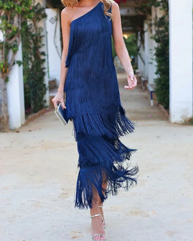 Tamira – Langes Kleid mit Schräger Schulterpartie