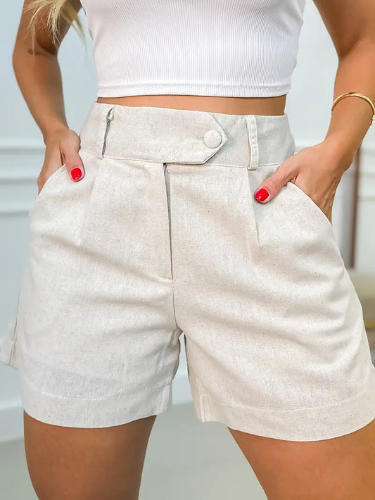 Annora – Lässige Kurze Mit Hoher Taille Und Knopf