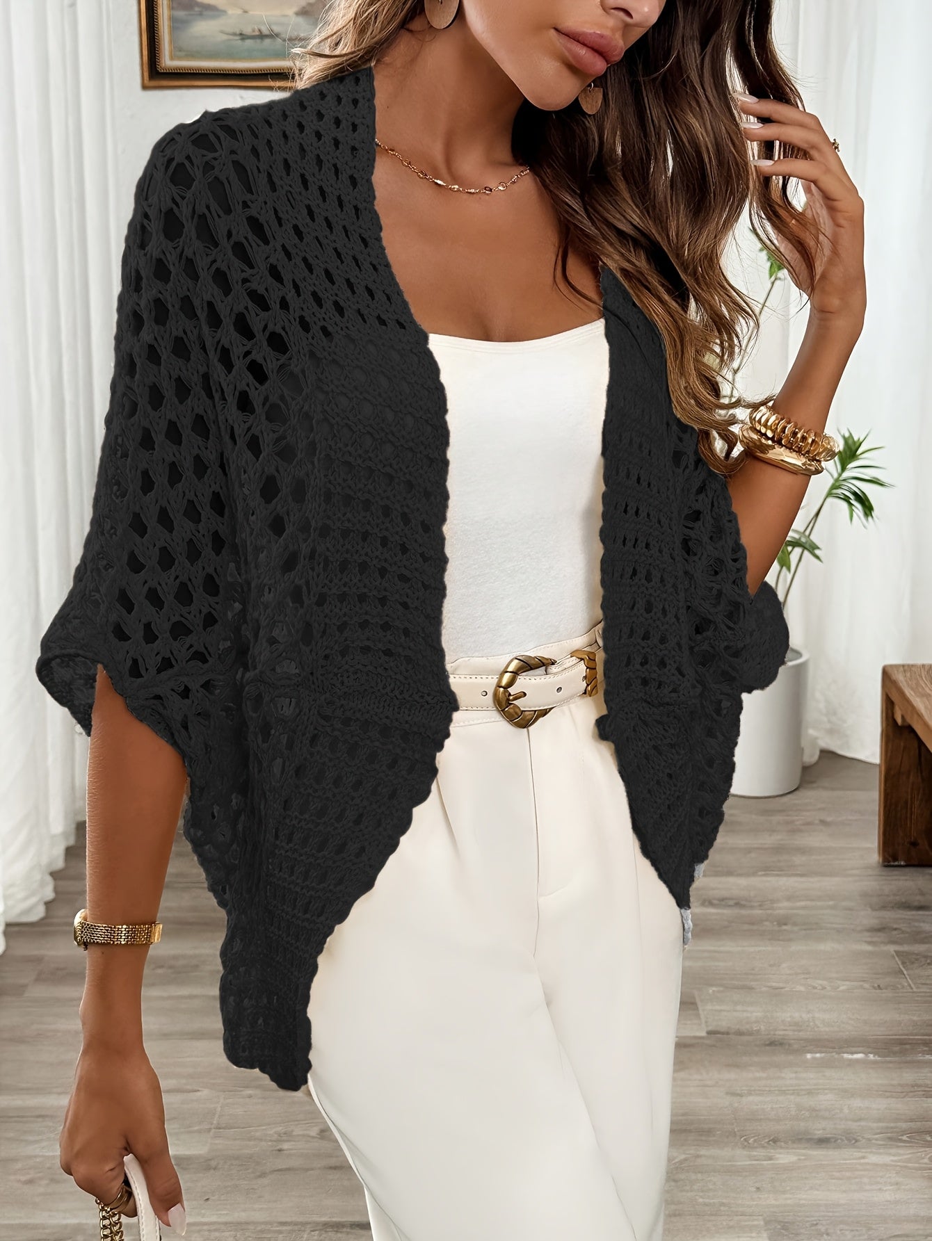 Etleva - Eleganter Hohler Strickjacke Mit Fledermausärmeln